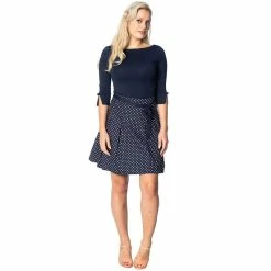 Banned Retro A-Line Skirt - Polka Dots Navy -KILLSTAR Shop banned retro a line skirt polka dots navy3