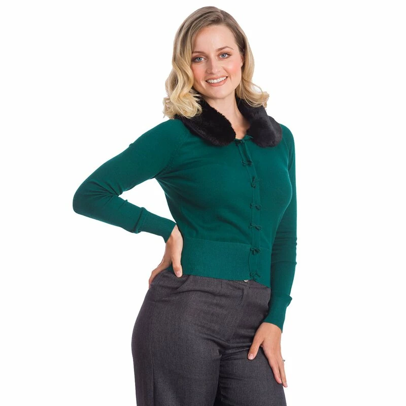 Banned Retro Cardigan - Bow Dreaming Dark Green 1 Banned Retro Cardigan - Bow Dreaming Dark Green