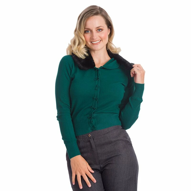 Banned Retro Cardigan - Bow Dreaming Dark Green 2 Banned Retro Cardigan - Bow Dreaming Dark Green - Image 2