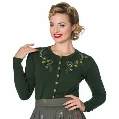 Banned Retro Cardigan - Winter Leaves Green