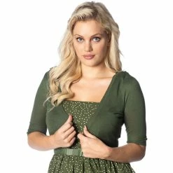 Banned Retro Crop Cardigan - Bobby Basic Khaki