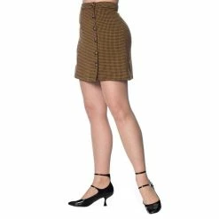 Banned Retro Mini Skirt - Bella Houndstooth Ochre -KILLSTAR Shop banned retro mini skirt bella houndstooth ochre3