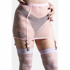 Killstar Fishnet Mini Skirt - Heartbeats Pastel Pink