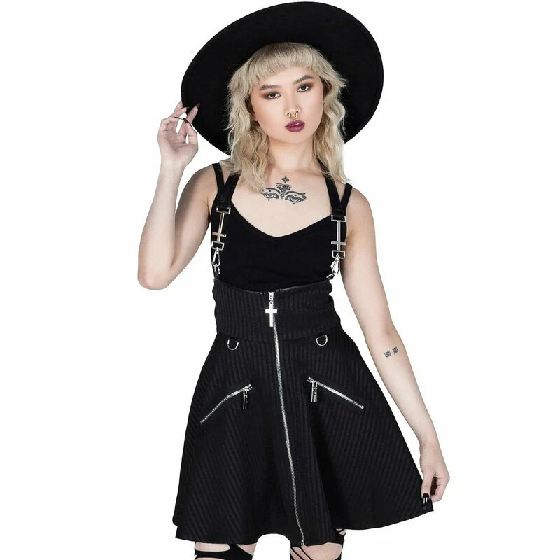 Killstar Mini Skirt - Dark Flair Pinstripe 2 Killstar Mini Skirt - Dark Flair Pinstripe - Image 2