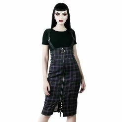 Killstar Pencil Skirt With Suspenders - Tempest Tartan