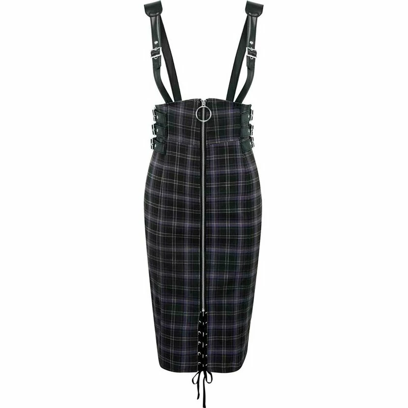 Killstar Pencil Skirt With Suspenders - Tempest Tartan 3 Killstar Pencil Skirt With Suspenders - Tempest Tartan - Image 3