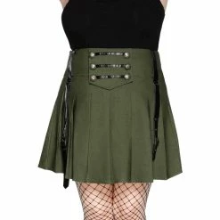 Killstar Pleated Mini Skirt - Dark Academy Khaki -KILLSTAR Shop killstar pleated mini skirt dark academy khaki5