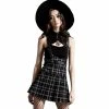 Killstar Pleated Mini Skirt - Shadows Suspender Ash Tartan
