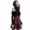 Killstar Pleated Mini Skirt - Shadows Suspender Blood Tartan