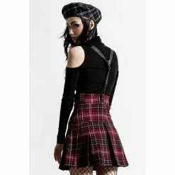 Killstar Pleated Mini Skirt - Shadows Suspender Blood Tartan -KILLSTAR Shop killstar pleated mini skirt shadows suspender blood tartan3