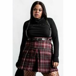 Killstar Pleated Mini Skirt - Shadows Suspender Blood Tartan -KILLSTAR Shop killstar pleated mini skirt shadows suspender blood tartan4