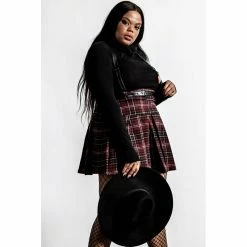 Killstar Pleated Mini Skirt - Shadows Suspender Blood Tartan -KILLSTAR Shop killstar pleated mini skirt shadows suspender blood tartan5