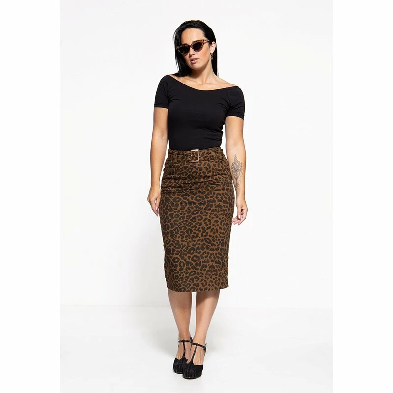 Queen Kerosin Pencil Skirt - Leopard Denim 2 Queen Kerosin Pencil Skirt - Leopard Denim - Image 2