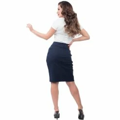 Steady Clothing High-Waist Pencil Skirt - Sail Away Navy Blue -KILLSTAR Shop steady clothing high waist pencil skirt sail away navy blue5