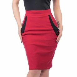 Steady Clothing High-Waist Pencil Skirt - Sail Away Red