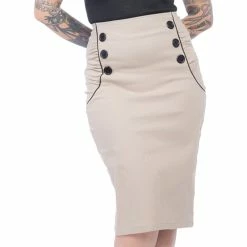 Steady Clothing High-Waist Pencil Skirt - Vivian Wiggle Beige