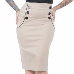 Steady Clothing High-Waist Pencil Skirt - Vivian Wiggle Beige -KILLSTAR Shop steady clothing high waist pencil skirt vivian wiggle beige3