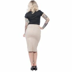 Steady Clothing High-Waist Pencil Skirt - Vivian Wiggle Beige -KILLSTAR Shop steady clothing high waist pencil skirt vivian wiggle beige6
